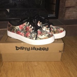 Floral print suede shoes